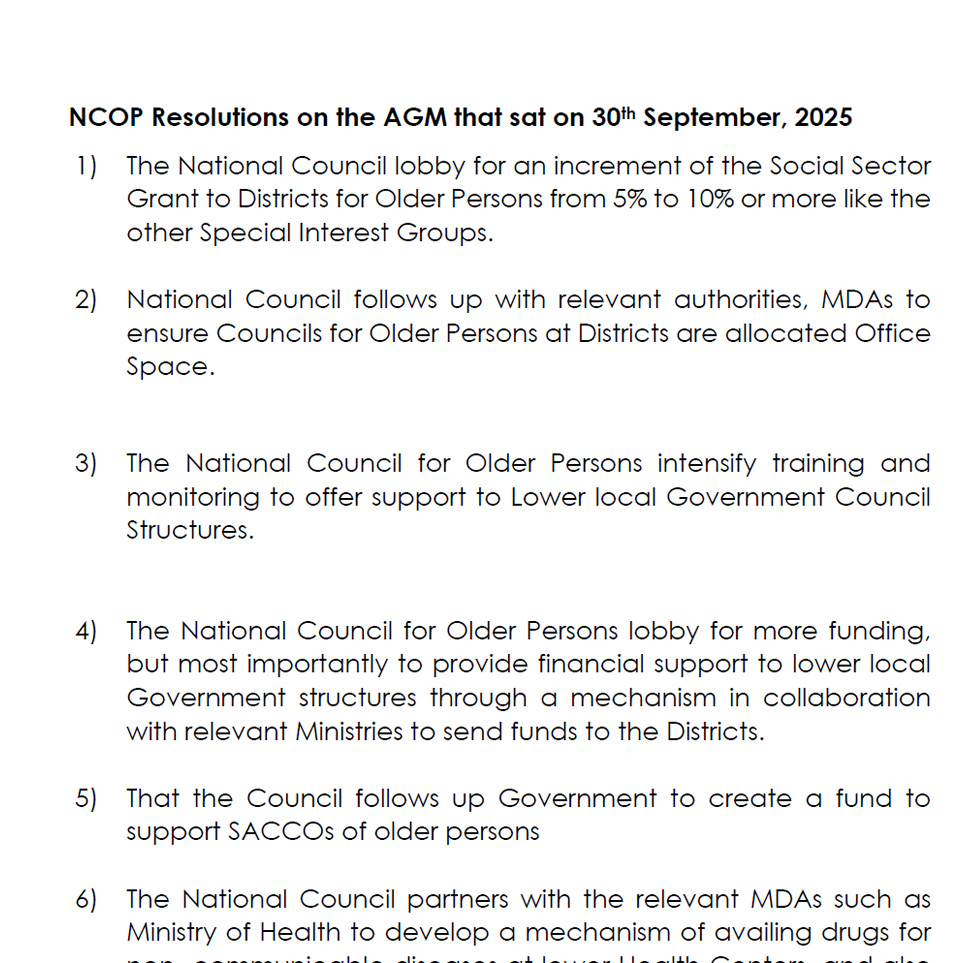 NCOP Resolutions on the AGM that sat on 30th September